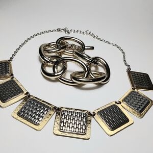 Brighton Two Tone Necklace w/ Gold Tone Chunky Toggle Bracelet